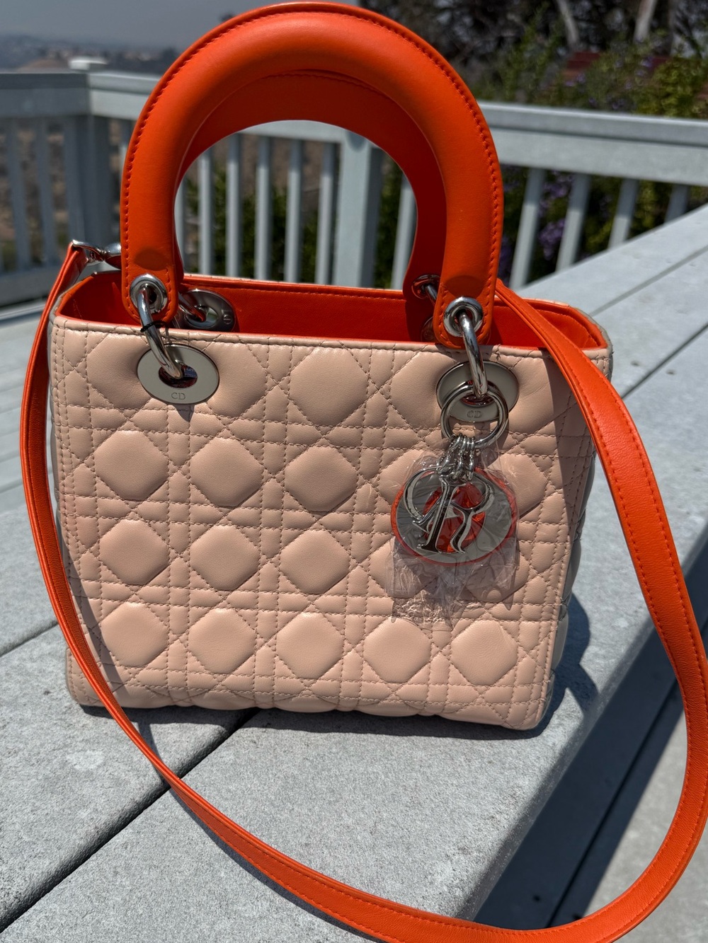 PRISTINE Christian Dior Medium Lady Dior Tricolor Lambskin Bag - Pink/Orange - Picture 13 of 13